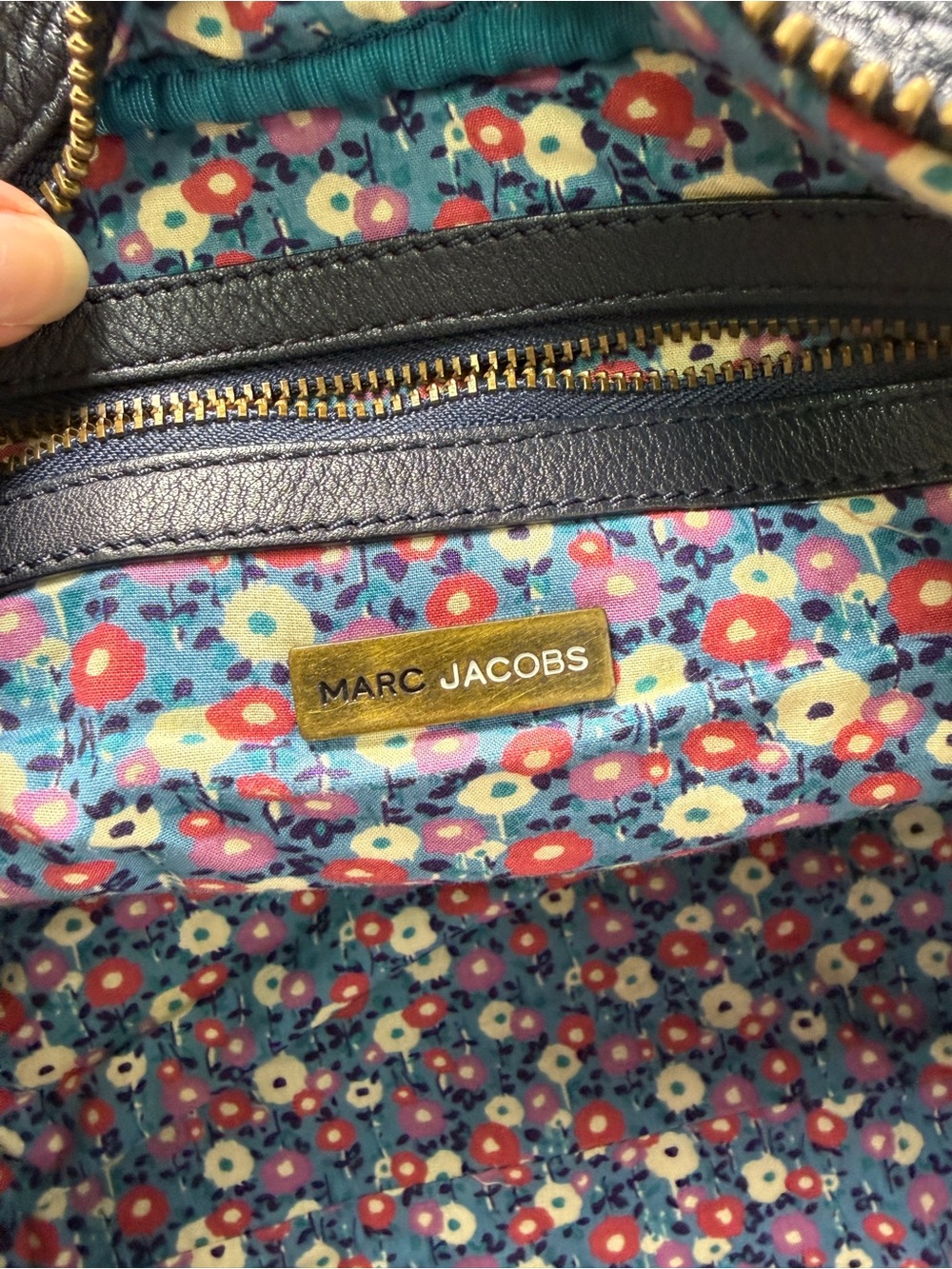 Marc Jacobs Vintage Y2K Navy Leather Satchel Shoulder Bag with Floral Lining EUC - Picture 9 of 14